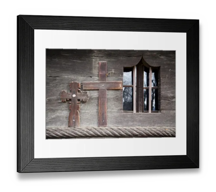 Framed Print : Window and crossses on a wooden orthodox church Framed Print : Window and crossses on a wooden orthodox church