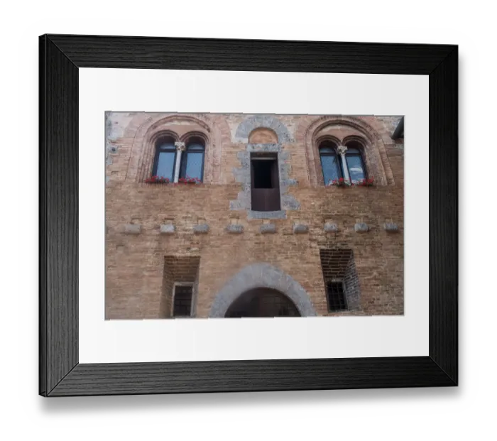 Framed Print : Windows, brick building, San Gimignano, Italy Framed Print : Windows, brick building, San Gimignano, Italy