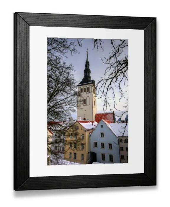 Framed Print : Snow covered St. Nicholas Church in Tallinn Framed Print : Snow covered St. Nicholas Church in Tallinn