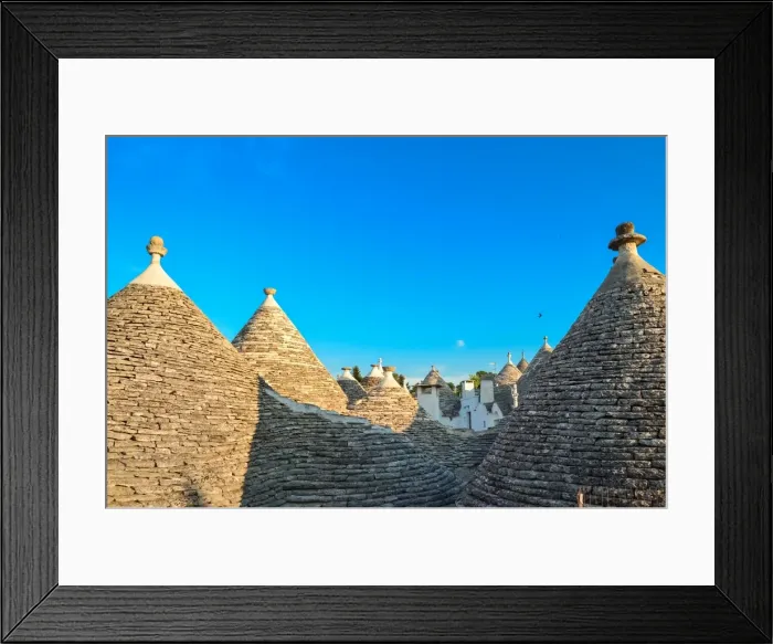 Framed Print : Elevated viewpoint of trulli house roofs and cones Framed Print : Elevated viewpoint of trulli house roofs and cones