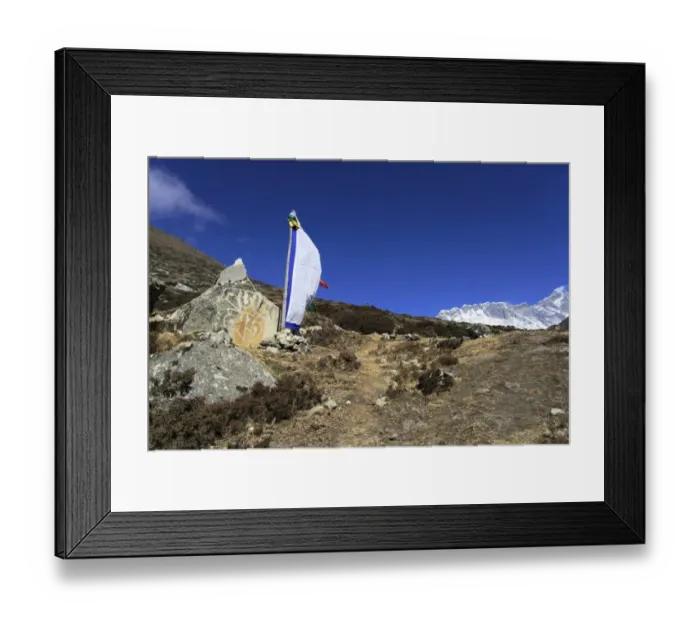 Framed Print : Buddhist Stupa with Prayer flags, Dingboche villag Framed Print : Buddhist Stupa with Prayer flags, Dingboche villag