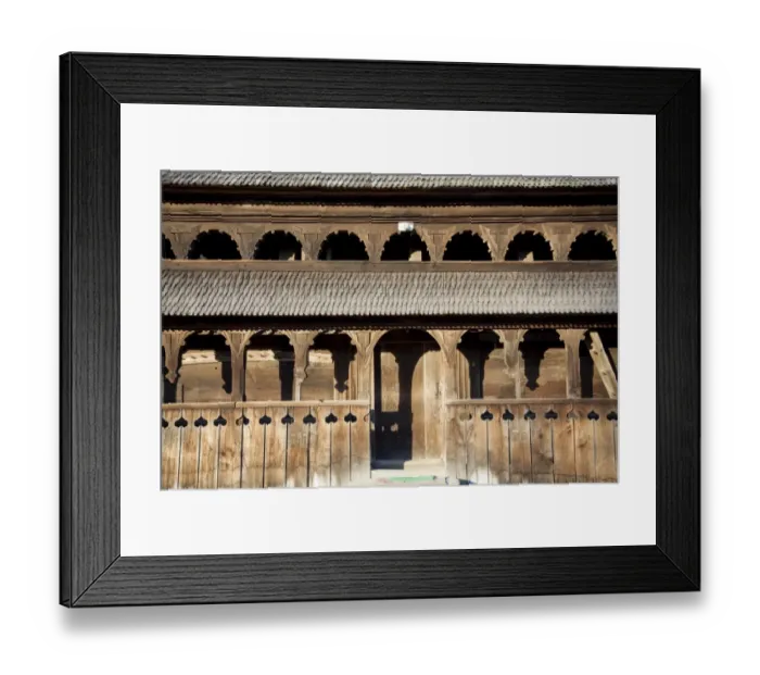 Framed Print : Entrance to wooden orthodox church of Surdesti