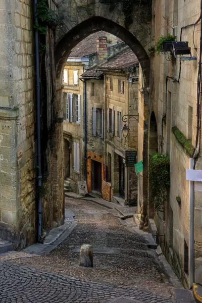 Saint Emilion village old cobbled narrow street