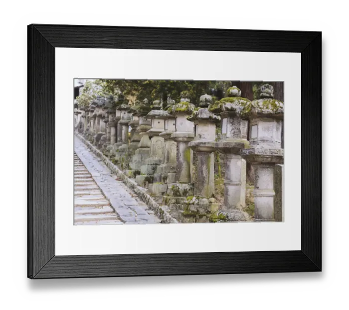Framed Print : Row of stone lanterns in Nara Park