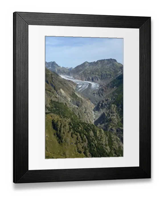 Framed Print : Belalp tourism region, with views of Aletsch Glacier, Strahlhorn, Eggishorn and Bettmerhorn, Bernese Alps, Canton of Valais, Switzerland