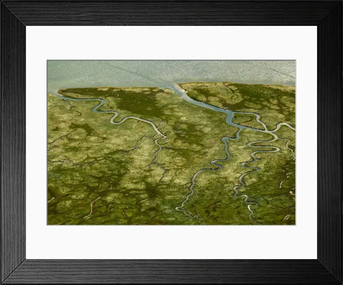 Framed Print : Aerial view, Ostheller outland, salt marshes with tidal creeks, Norderney, island in the North Sea, East Frisian Islands, Lower Saxony, Germany Framed Print : Aerial view, Ostheller outland, salt marshes with tidal creeks, Norderney, island in the North Sea, East Frisian Islands, Lower Saxony, Germany