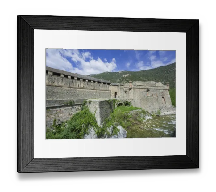 Framed Print : Fortification on the river La Tet, behind Fort Liberia, UNESCO World Heritage Site, Villefranche-de-Conflent, Languedoc-Roussillon, France Framed Print : Fortification on the river La Tet, behind Fort Liberia, UNESCO World Heritage Site, Villefranche-de-Conflent, Languedoc-Roussillon, France