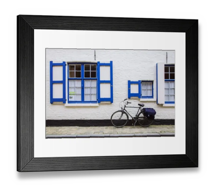 Framed Print : Bike parked near house in Bruges, Belgium Framed Print : Bike parked near house in Bruges, Belgium