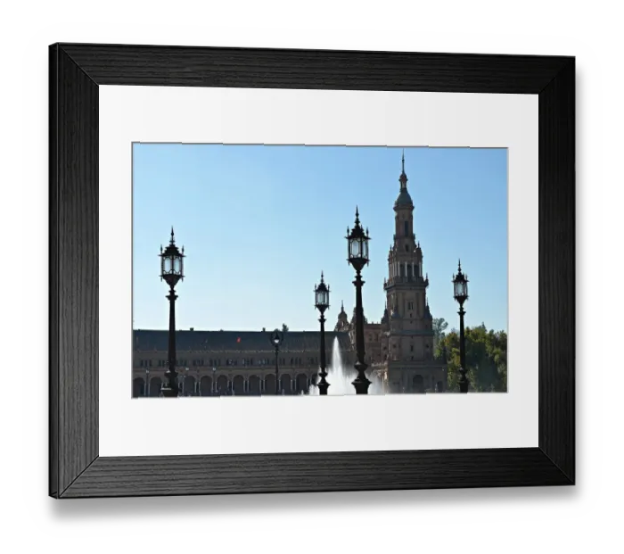 Framed Print : Sevilla. View of the south tower closeup backlight lamps in the Plaza of Spain, Sevilla Framed Print : Sevilla. View of the south tower closeup backlight lamps in the Plaza of Spain, Sevilla