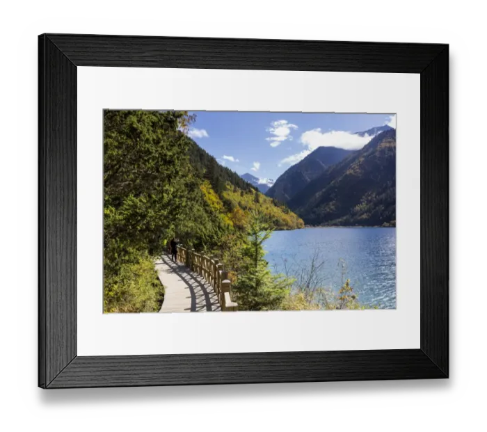 Framed Print : Boardwalk in Jiuzhaigou Valley park, Sichuan Framed Print : Boardwalk in Jiuzhaigou Valley park, Sichuan