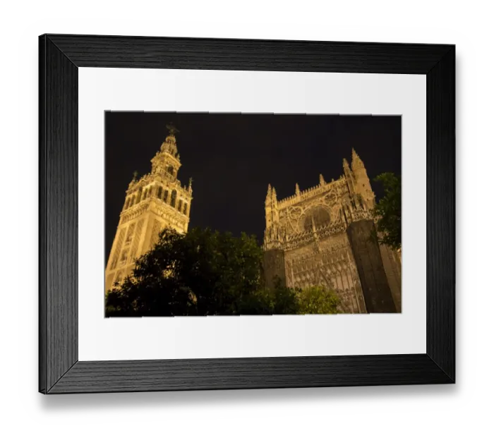 Framed Print : Court of the Oranges and Seville Cathedral at nigh Framed Print : Court of the Oranges and Seville Cathedral at nigh