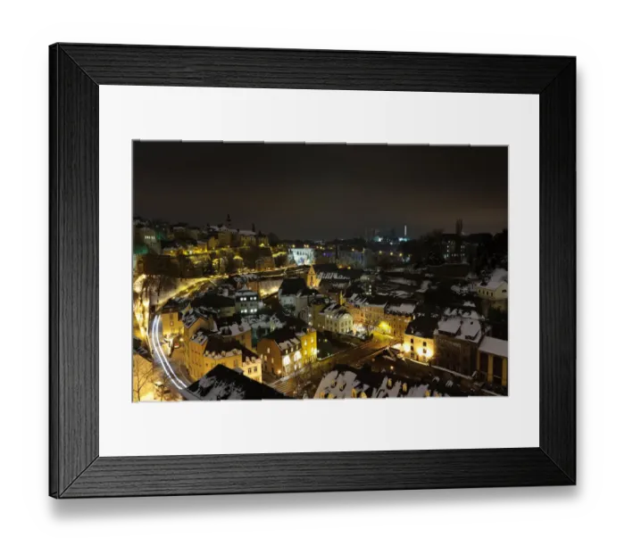 Framed Print : Luxembourg skyline at night and snowcapped Framed Print : Luxembourg skyline at night and snowcapped
