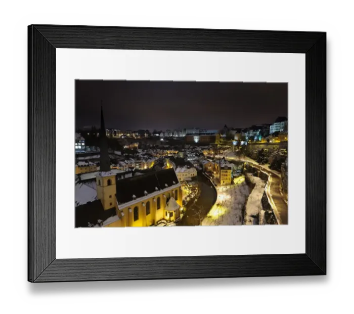 Framed Print : Neumunster Abbey in Luxembourg at night under snow