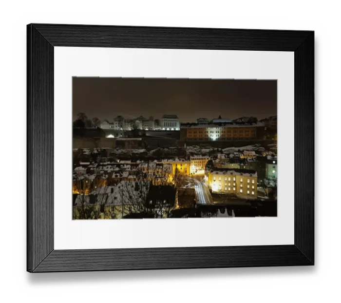 Framed Print : Luxembourg old city at night and snowcapped Framed Print : Luxembourg old city at night and snowcapped