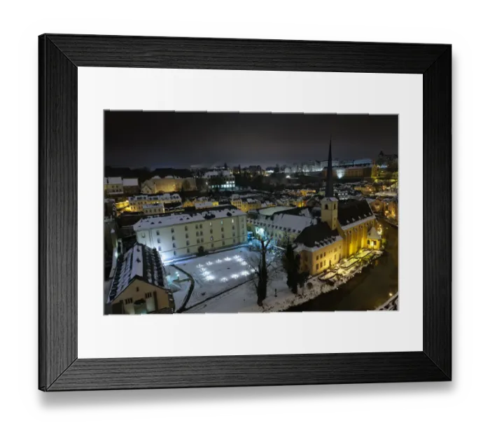 Framed Print : Neumunster Abbey in Luxembourg at night under snow Framed Print : Neumunster Abbey in Luxembourg at night under snow