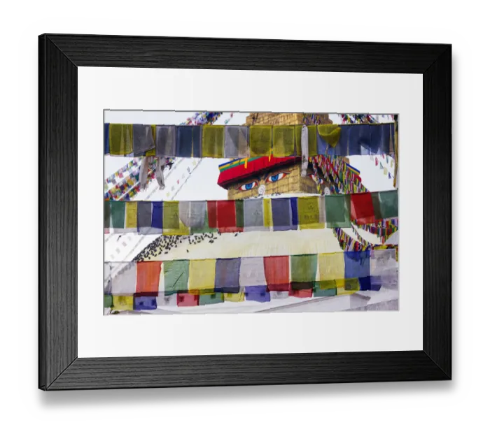 Framed Print : Tibetan temple behind prayer flags