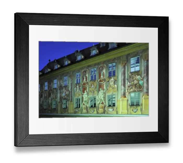 Framed Print : Facade of the Old Town Hall in the evening light, with frescoes from 1755 by the artist Johann Anwander, 1715-1770, Obere Brucke 1, Altstadt, Bamberg, Upper Franconia, Bavaria, Germany Framed Print : Facade of the Old Town Hall in the evening light, with frescoes from 1755 by the artist Johann Anwander, 1715-1770, Obere Brucke 1, Altstadt, Bamberg, Upper Franconia, Bavaria, Germany