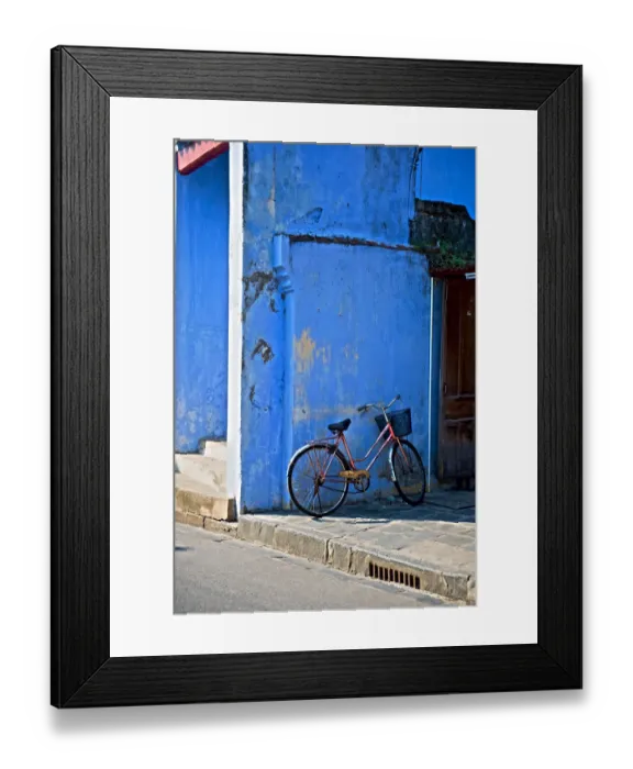 Framed Print : Blue wall and Bicycle Hoi An Vietnam