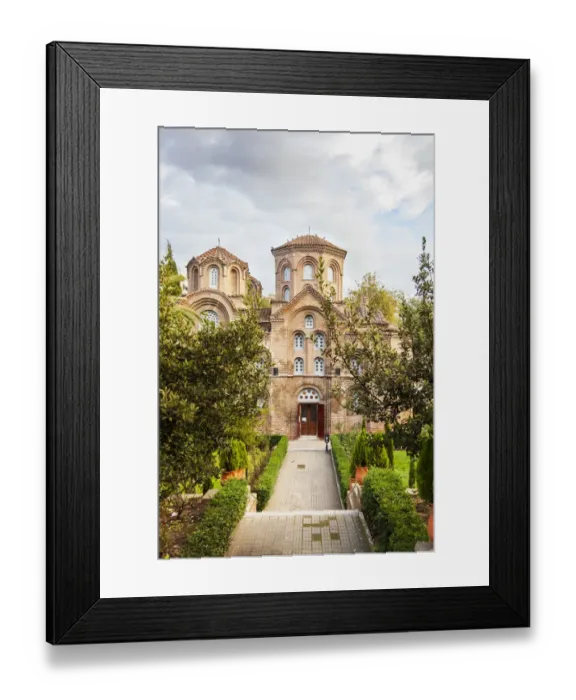 Framed Print : A church building with door open and gardens Framed Print : A church building with door open and gardens