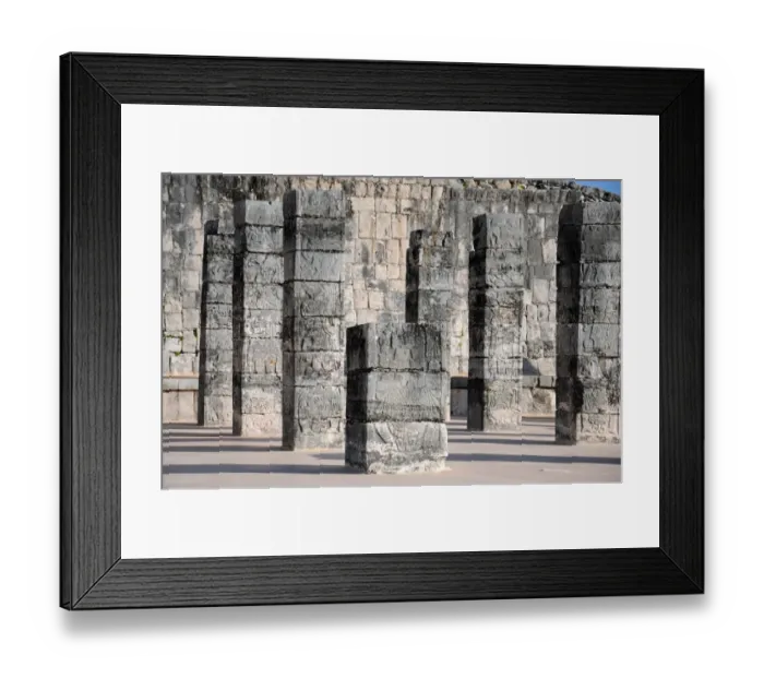Framed Print : Carved stone Mayan warrior columns, Chichen Itza