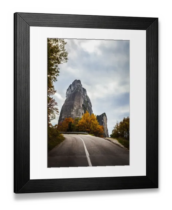 Framed Print : Rugged cliffs, road and autumn foliage Framed Print : Rugged cliffs, road and autumn foliage