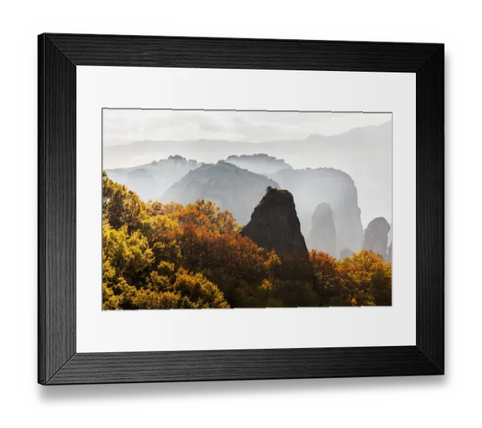 Framed Print : Low cloud around the rugged cliffs with foliage in autumn colours Framed Print : Low cloud around the rugged cliffs with foliage in autumn colours