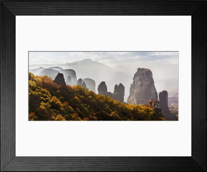 Framed Print : Rugged cliffs and a monastery Framed Print : Rugged cliffs and a monastery