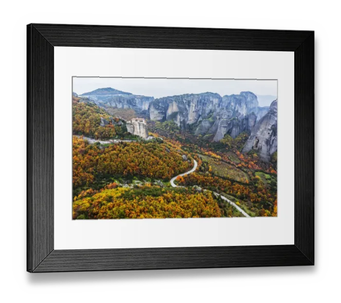 Framed Print : Monastery perched on a cliff with autumn coloured foliage Framed Print : Monastery perched on a cliff with autumn coloured foliage