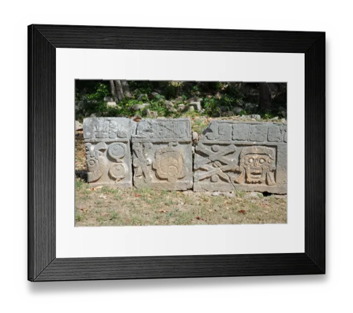Framed Print : Ancient Mayan Skull and Bone Carvings, Uxmal Framed Print : Ancient Mayan Skull and Bone Carvings, Uxmal