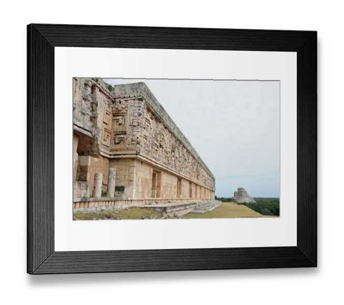 Framed Print : Ancient Mayan Ruined Buildings and Pyramid, Uxmal