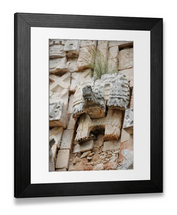 Framed Print : Ancient Mayan Sculpture and Facade, Uxmal Framed Print : Ancient Mayan Sculpture and Facade, Uxmal
