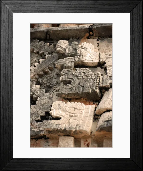 Framed Print : Mayan Serpent Sculptures, Temple Facade Framed Print : Mayan Serpent Sculptures, Temple Facade