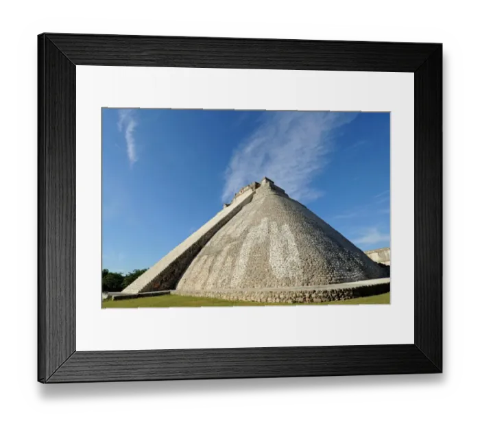 Framed Print : Rounded Mayan Step Pyramid with Blue Sky, Uxmal Framed Print : Rounded Mayan Step Pyramid with Blue Sky, Uxmal