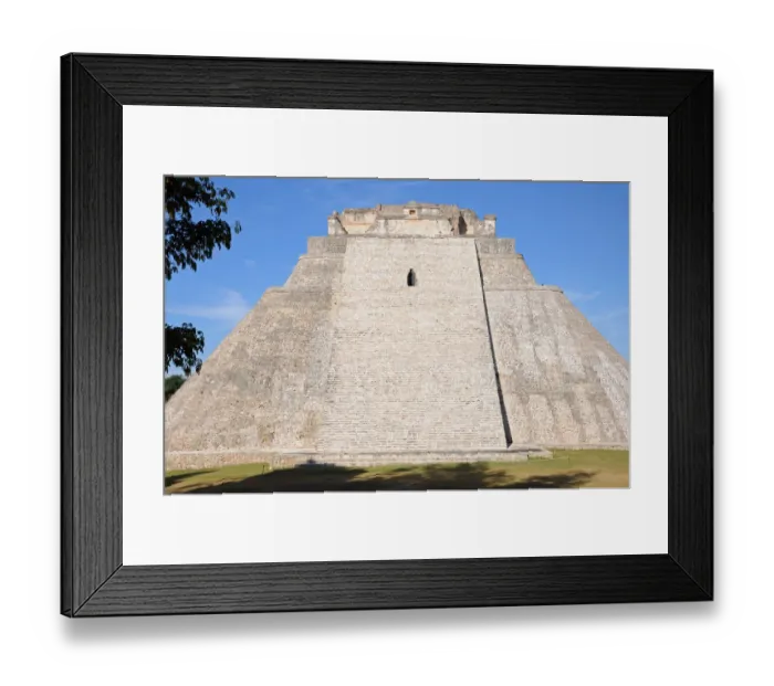 Framed Print : Ancient Mayan Step Pyramid with Blue Sky, Uxmal Framed Print : Ancient Mayan Step Pyramid with Blue Sky, Uxmal