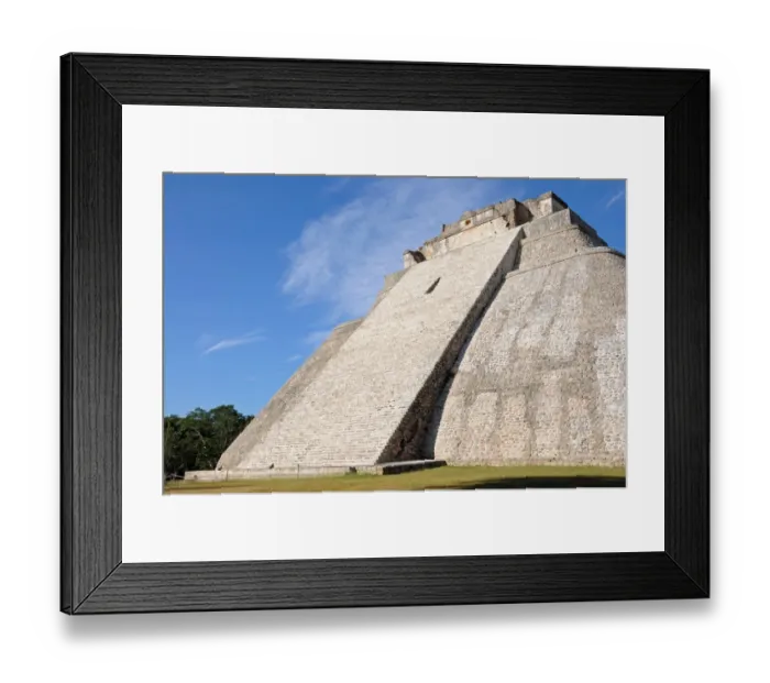 Framed Print : Rounded Mayan Step Pyramid with Blue Sky, Uxmal Framed Print : Rounded Mayan Step Pyramid with Blue Sky, Uxmal