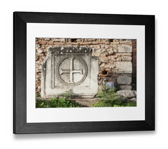 Framed Print : Broken stone structure with a cross Framed Print : Broken stone structure with a cross
