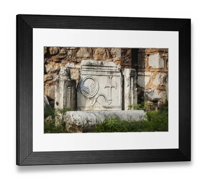 Framed Print : Cracked stone structure with a cross Framed Print : Cracked stone structure with a cross
