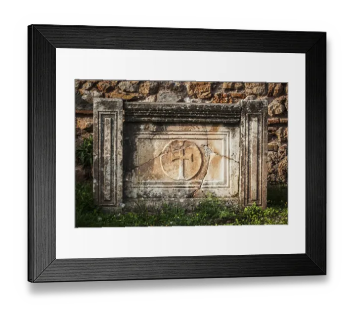 Framed Print : Cracked stone structure with a cross Framed Print : Cracked stone structure with a cross