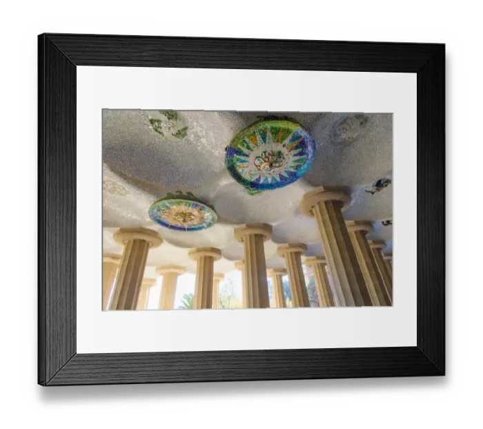 Framed Print : GaudAis Tiled Mosaics on the ceiling in Park GAOEell