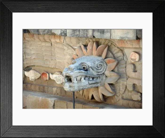 Framed Print : Stone Serpent Head Sculpture, Teotihuacan