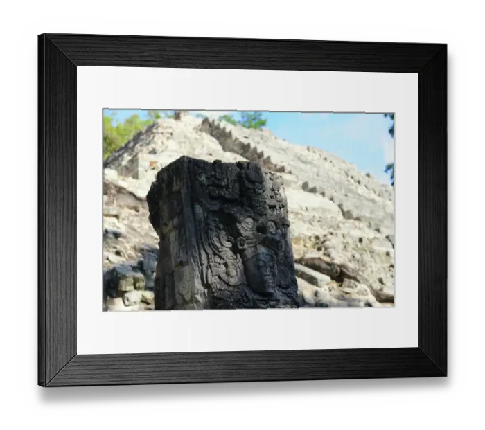 Framed Print : Mayan Stone Stela and Pyramid Temple at Copan Framed Print : Mayan Stone Stela and Pyramid Temple at Copan