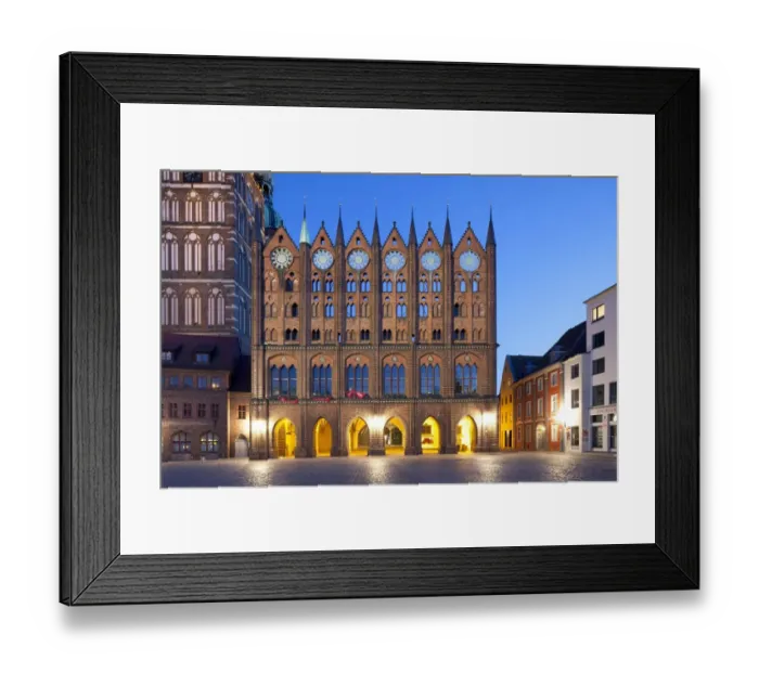 Framed Print : Stralsund Town Hall with origins from the 13th century, facade in the Old Market, next to St. Nicholas Church, Stralsund, Mecklenburg-Western Pomerania, Germany Framed Print : Stralsund Town Hall with origins from the 13th century, facade in the Old Market, next to St. Nicholas Church, Stralsund, Mecklenburg-Western Pomerania, Germany