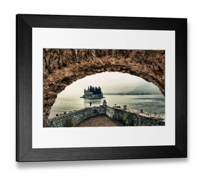 Framed Print : view of an island at perast on a foggy day Framed Print : view of an island at perast on a foggy day