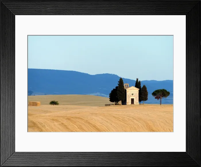 Framed Print : Vitaleta Chapel at harvest period Framed Print : Vitaleta Chapel at harvest period