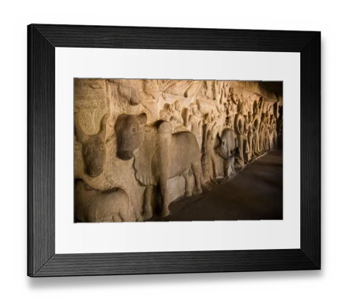 Framed Print : Detail of carving in Krishna Mandapa, Mahabalipuram, Kanchipuram District, Tamil Nadu, India Framed Print : Detail of carving in Krishna Mandapa, Mahabalipuram, Kanchipuram District, Tamil Nadu, India