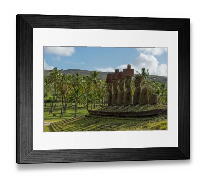 Framed Print : Moais, palm trees, near Anakena, Rapa Nui, Easter Island, Chile
