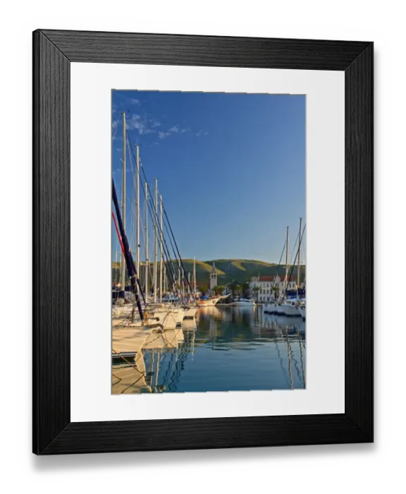 Framed Print : Boats in Trogir harbor at sunrise in Croatia Framed Print : Boats in Trogir harbor at sunrise in Croatia