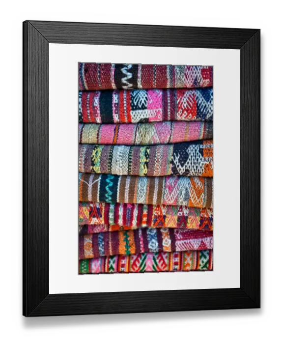 Framed Print : Rugs for sale in the street market of Purmamarca Framed Print : Rugs for sale in the street market of Purmamarca