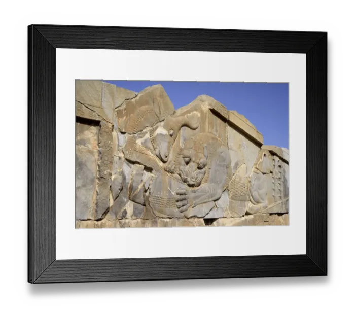 Framed Print : Apadana, Palace of Darius, Lion and bull combat Framed Print : Apadana, Palace of Darius, Lion and bull combat