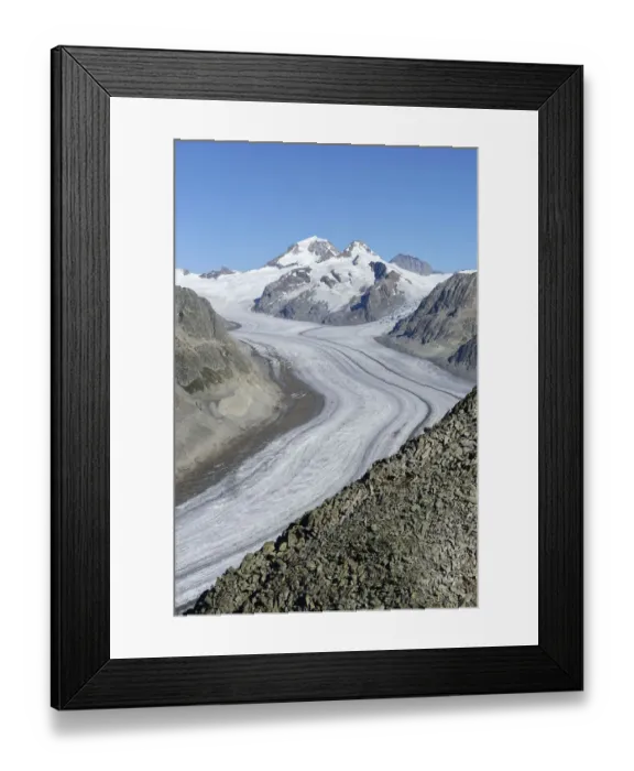 Framed Print : Great Aletsch glacier, behind Mt. Eiger, Mt. Moench and Mt. Jungfrau, UNESCO World Heritage Site Swiss Alps Jungfrau-Aletsch, Goms, Valais, Switzerland, Europe